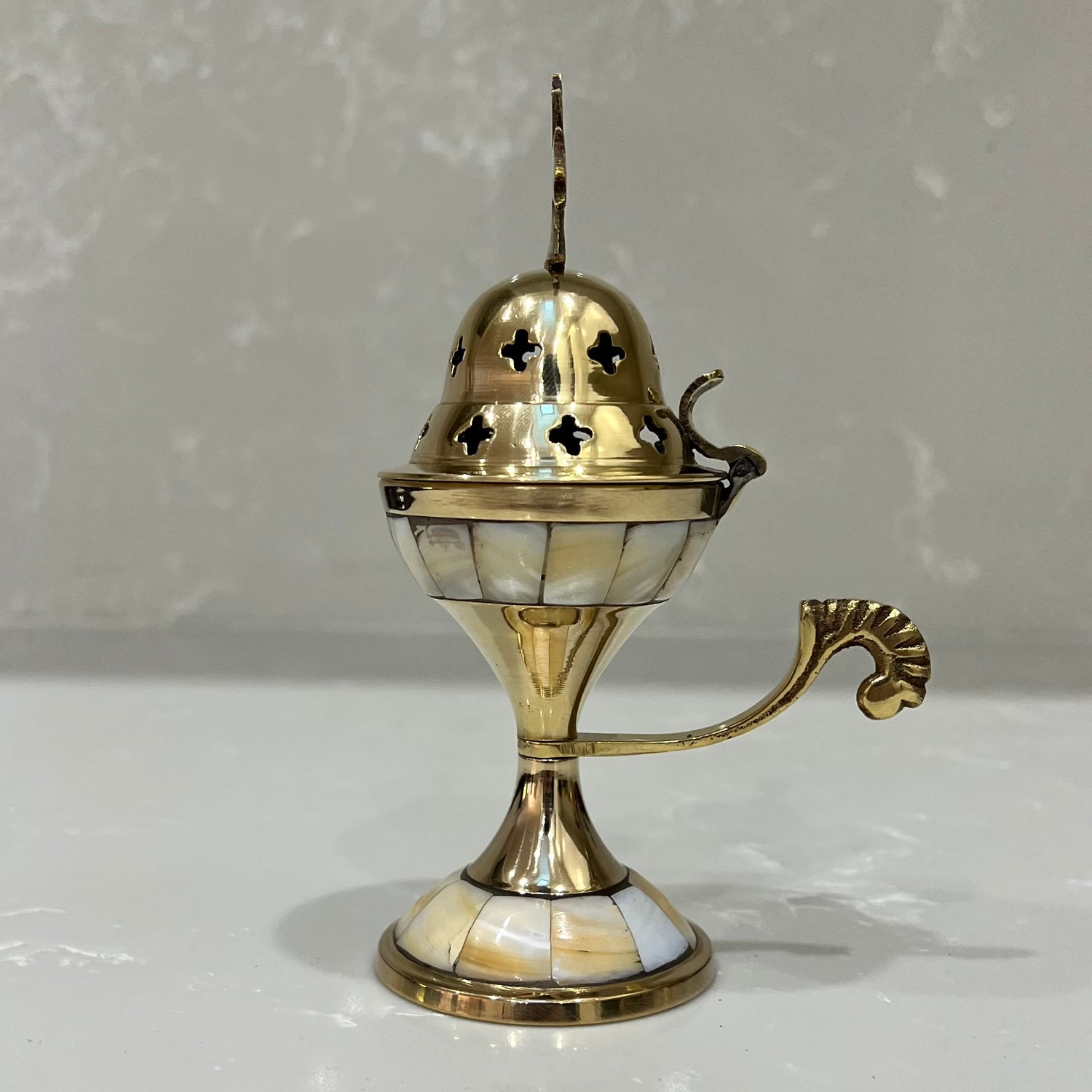Tall Brass Mother Of Pearl Thimiato