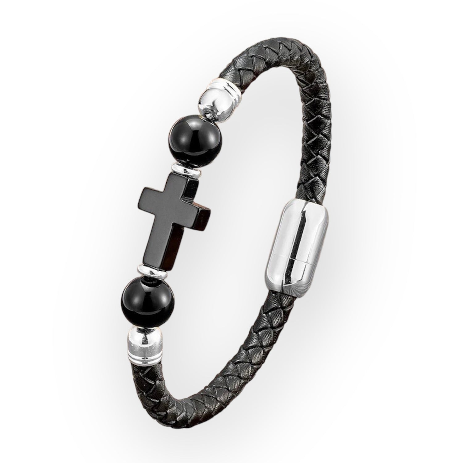 Lee Black Cross Leather Bracelet