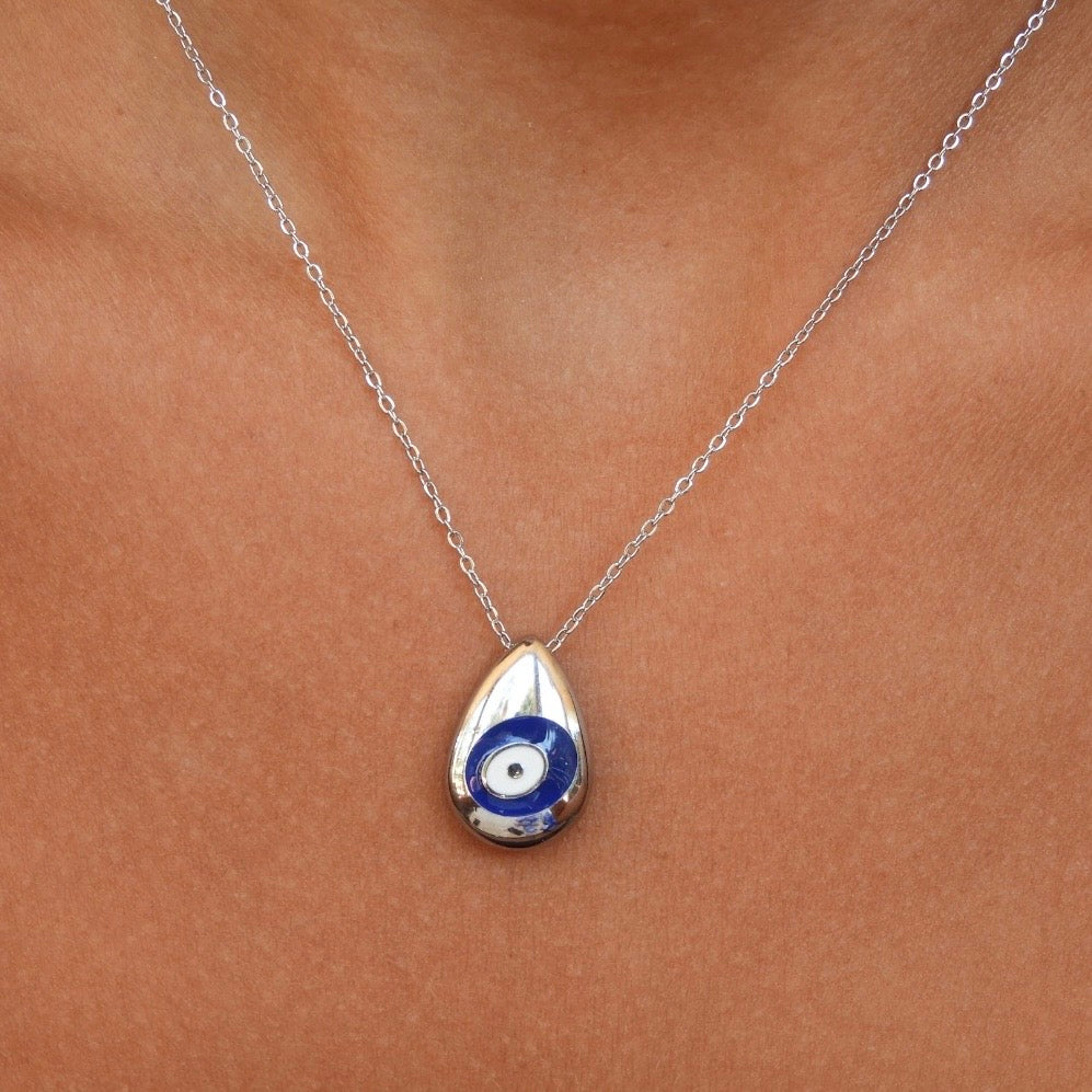 Evelyn Dark Blue Silver Evil Eye Necklace