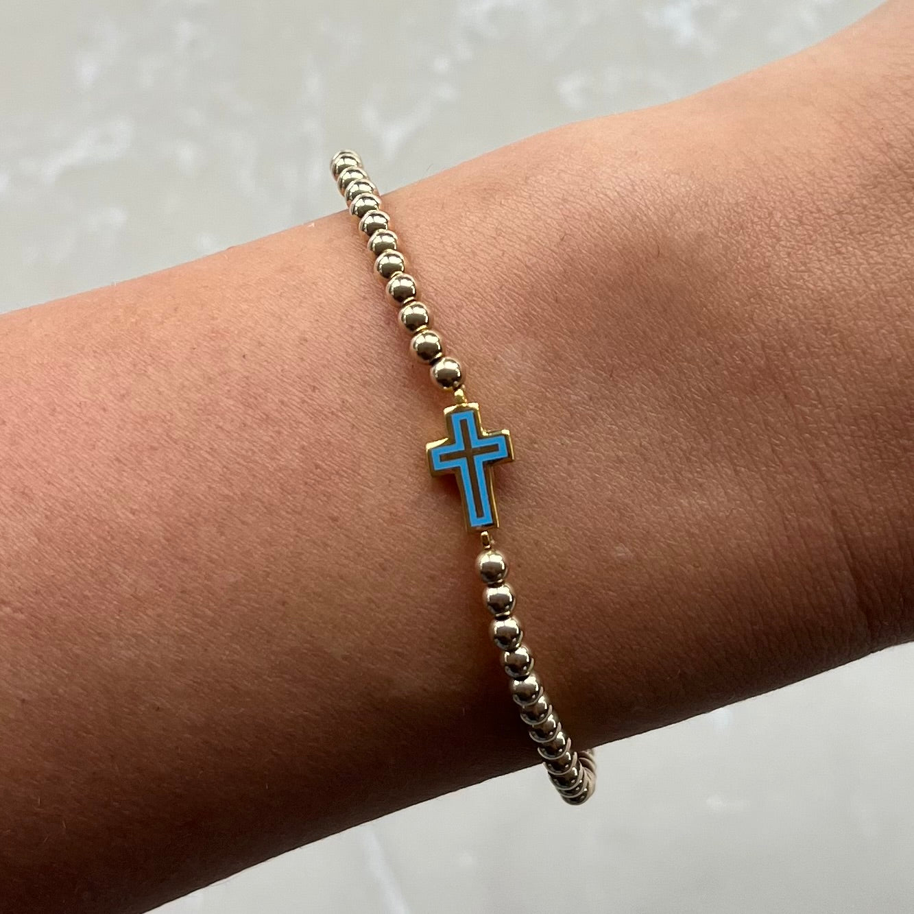 Mia Light Blue Gold Elastic Bracelet