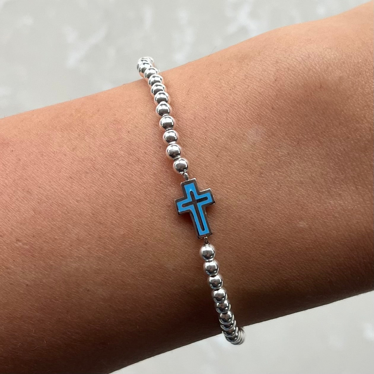 Mia Light Blue Silver Elastic Bracelet