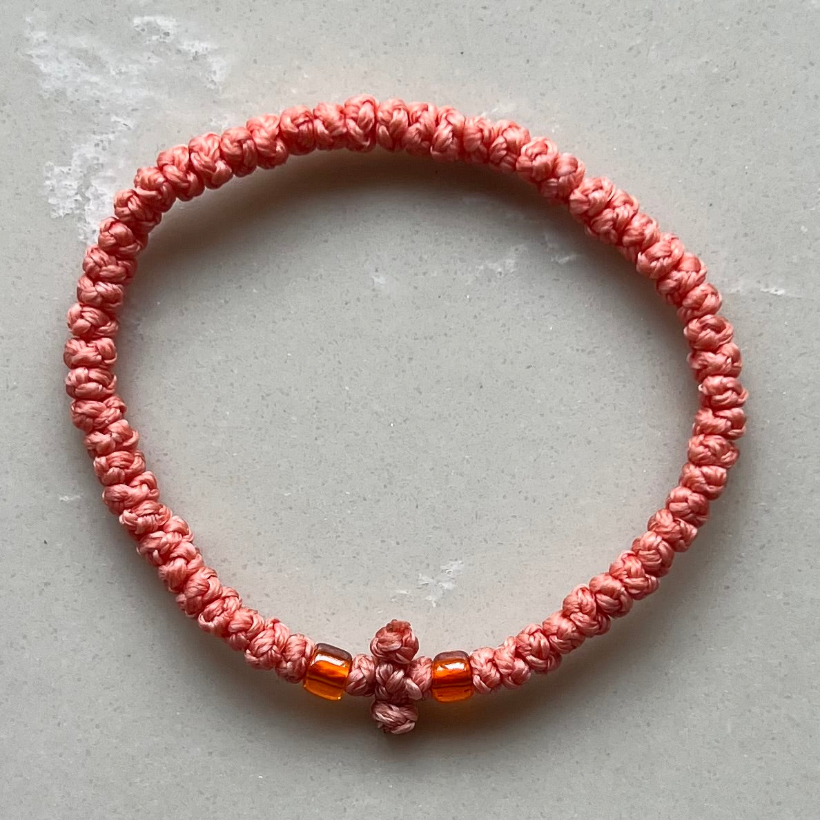 Greek Orthodox Prayer Rope Bracelet - Peach With Orange Bead