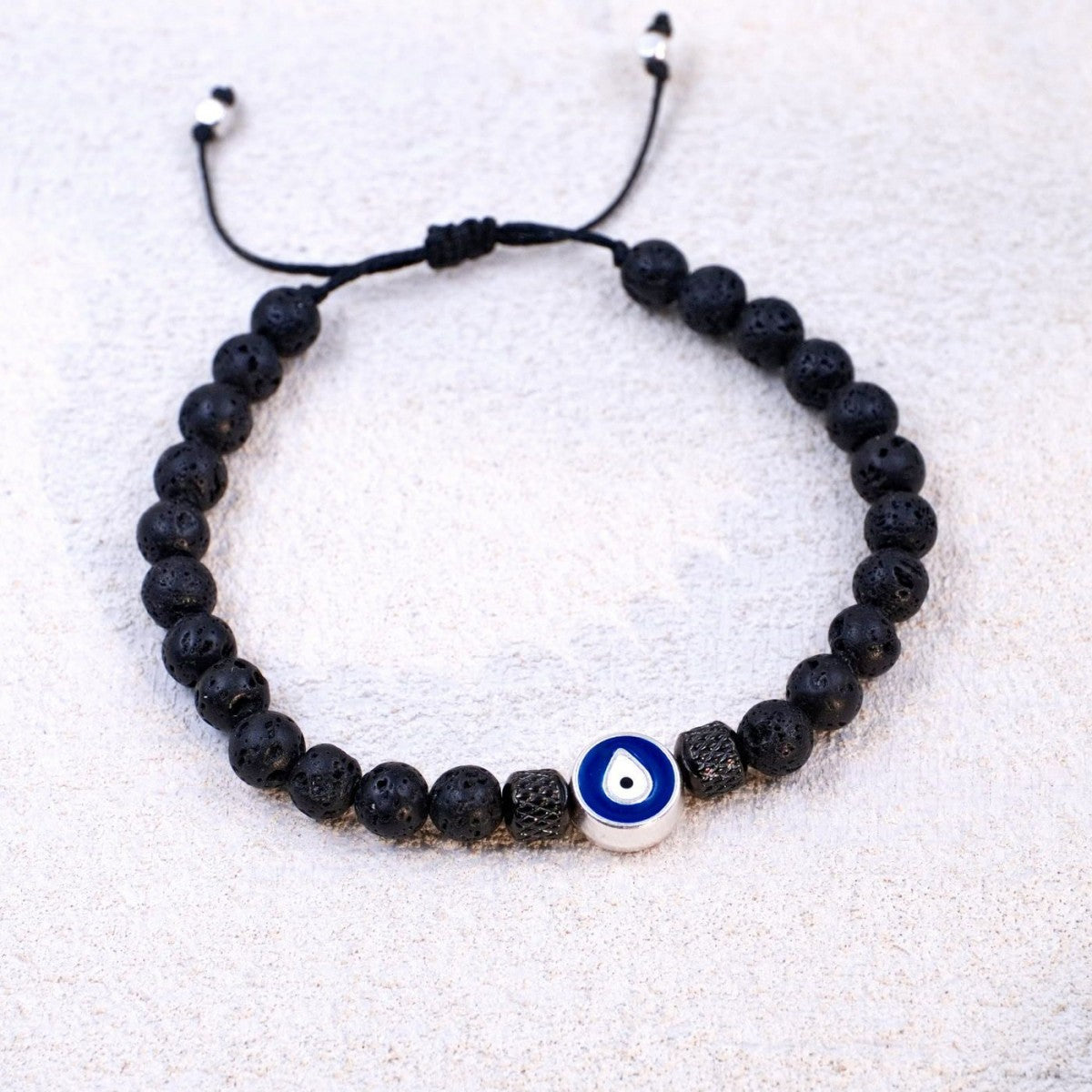 Evil Eye Silver Lava Stone Adjustable Bracelet