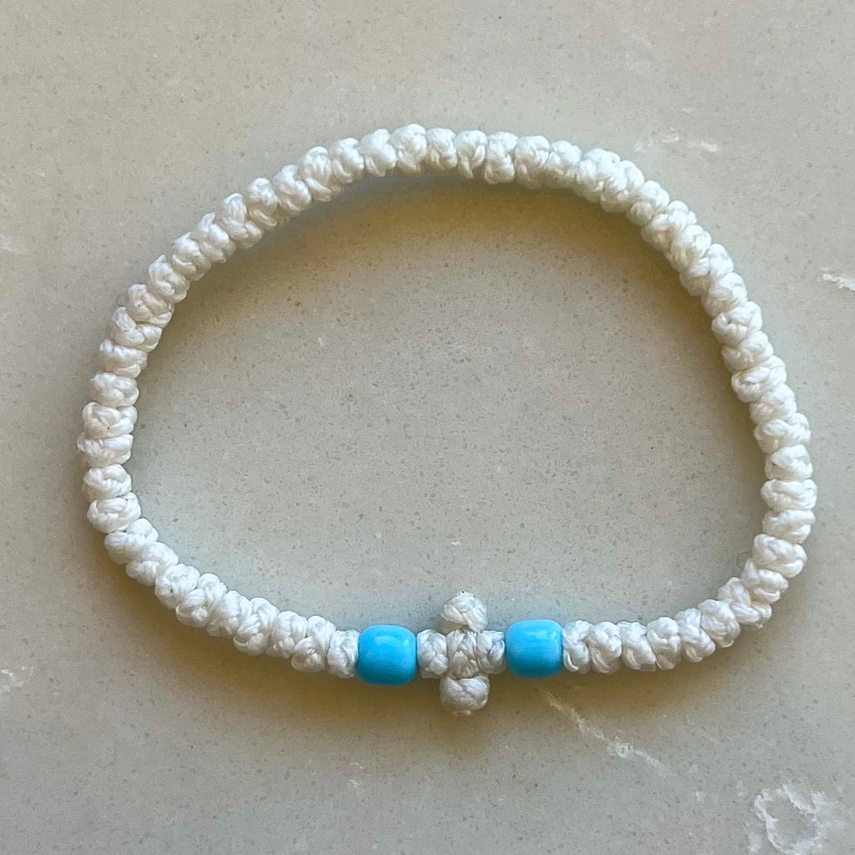 Komboskini White With Light Blue Bead