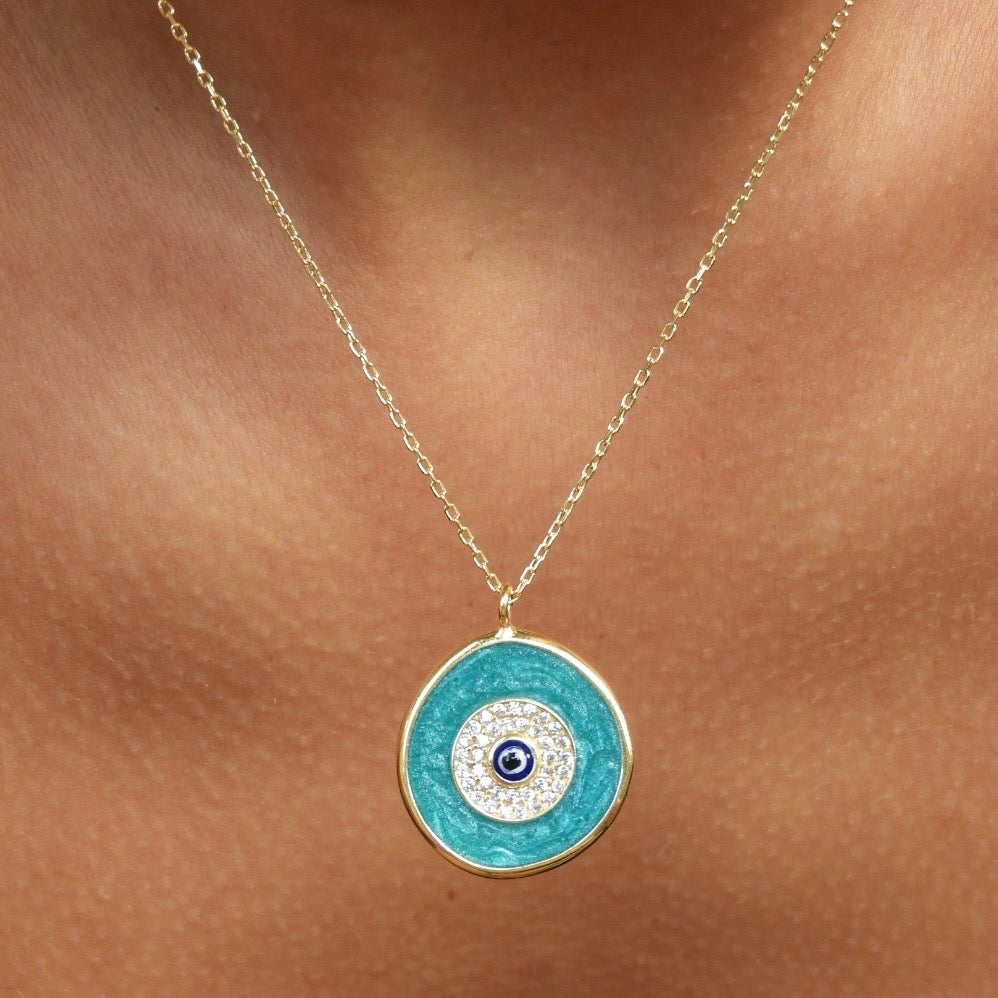 Mediterranean Evil Eye Gold Necklace