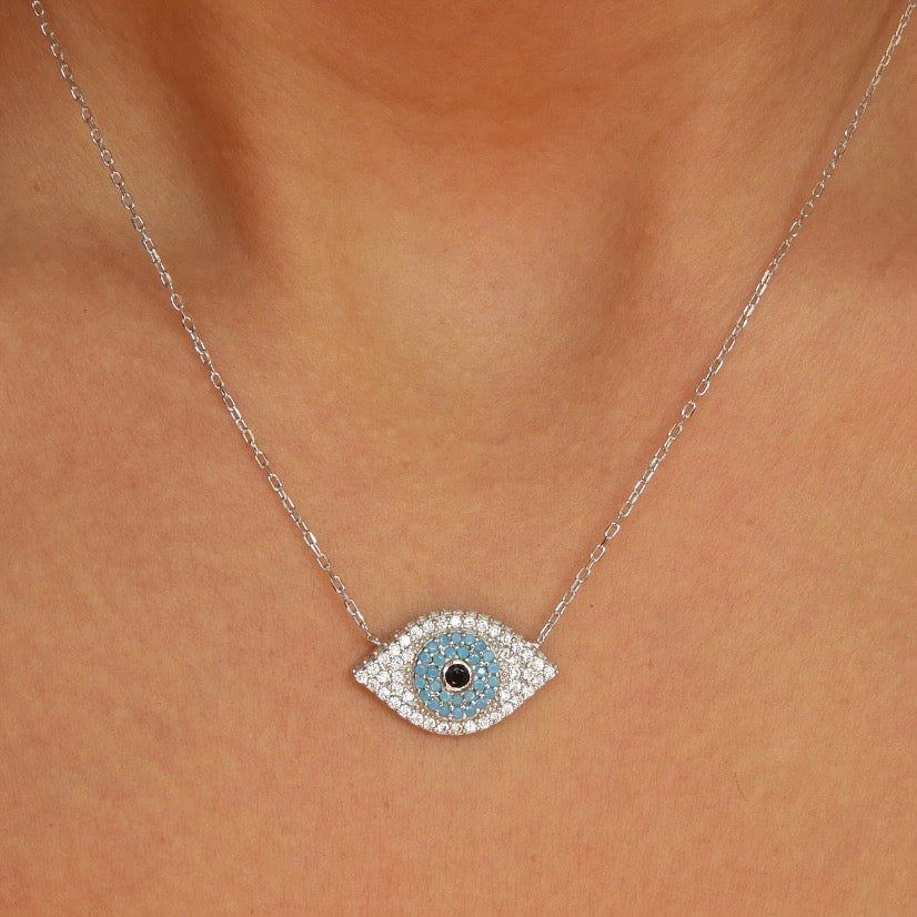 Evalina Evil Eye Silver Necklace