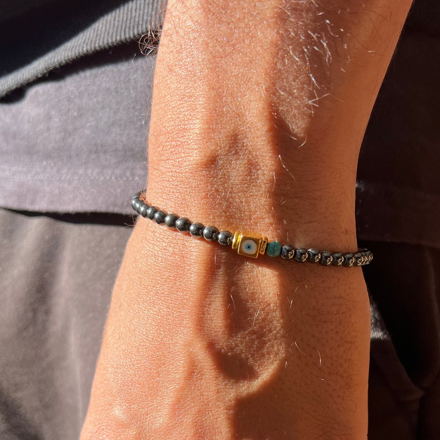 Evil Eye Cube Hematite Stone Elastic Bracelet
