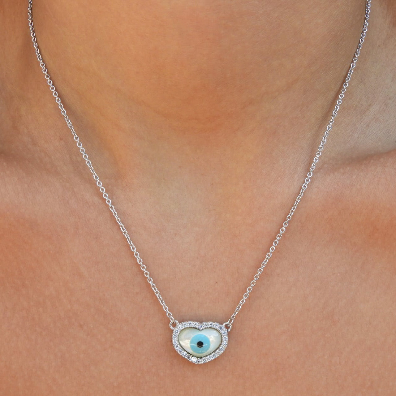 Evil Eye Heart Silver Necklace