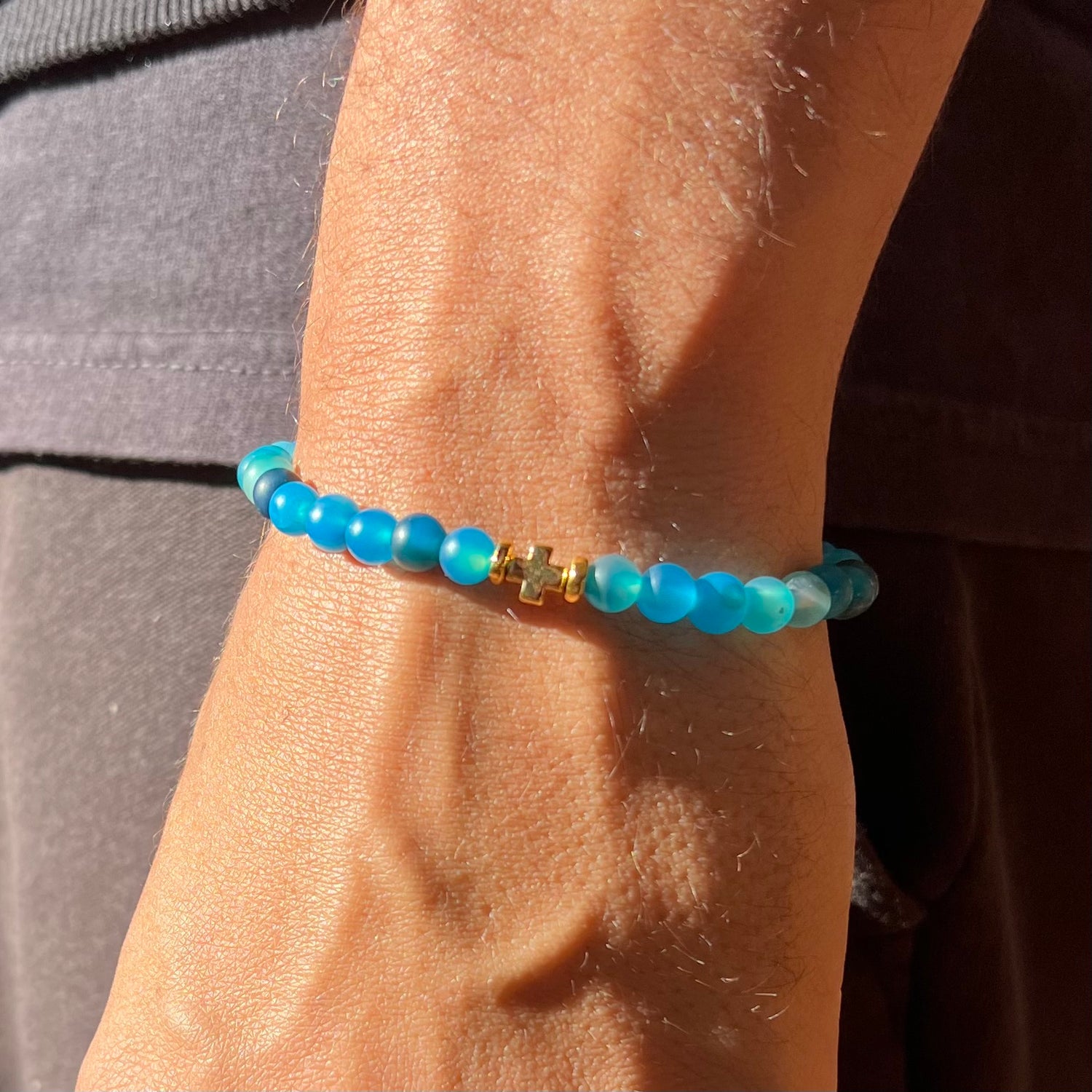 Cross Agate Stone Elastic Bracelet