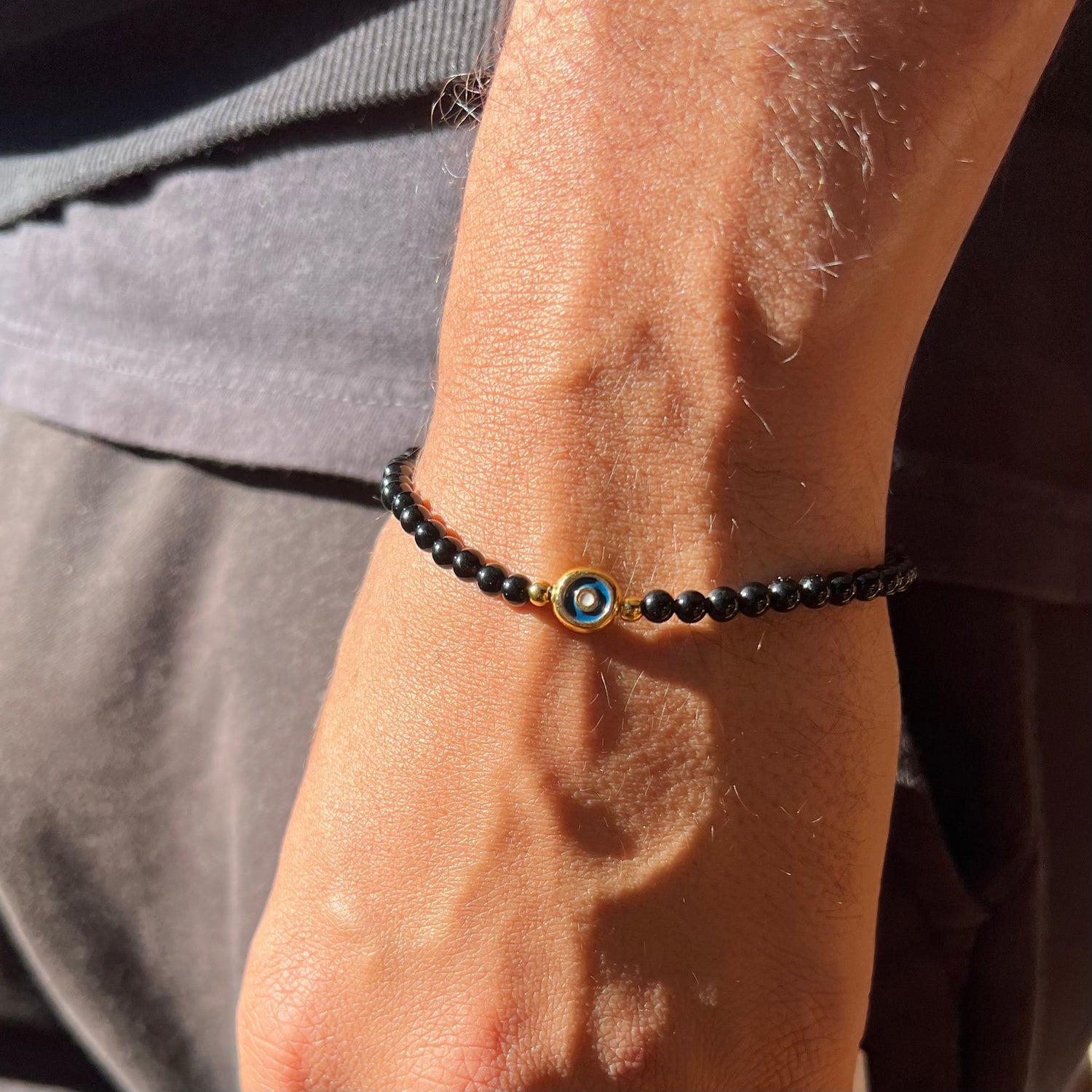 Evil Eye Onyx Stone Elastic Bracelet