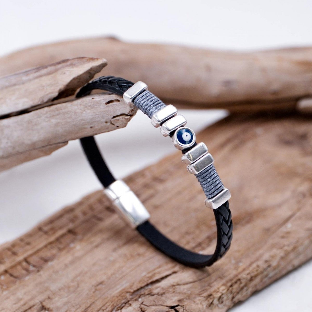 Enamel Eye Black Leather Bracelet