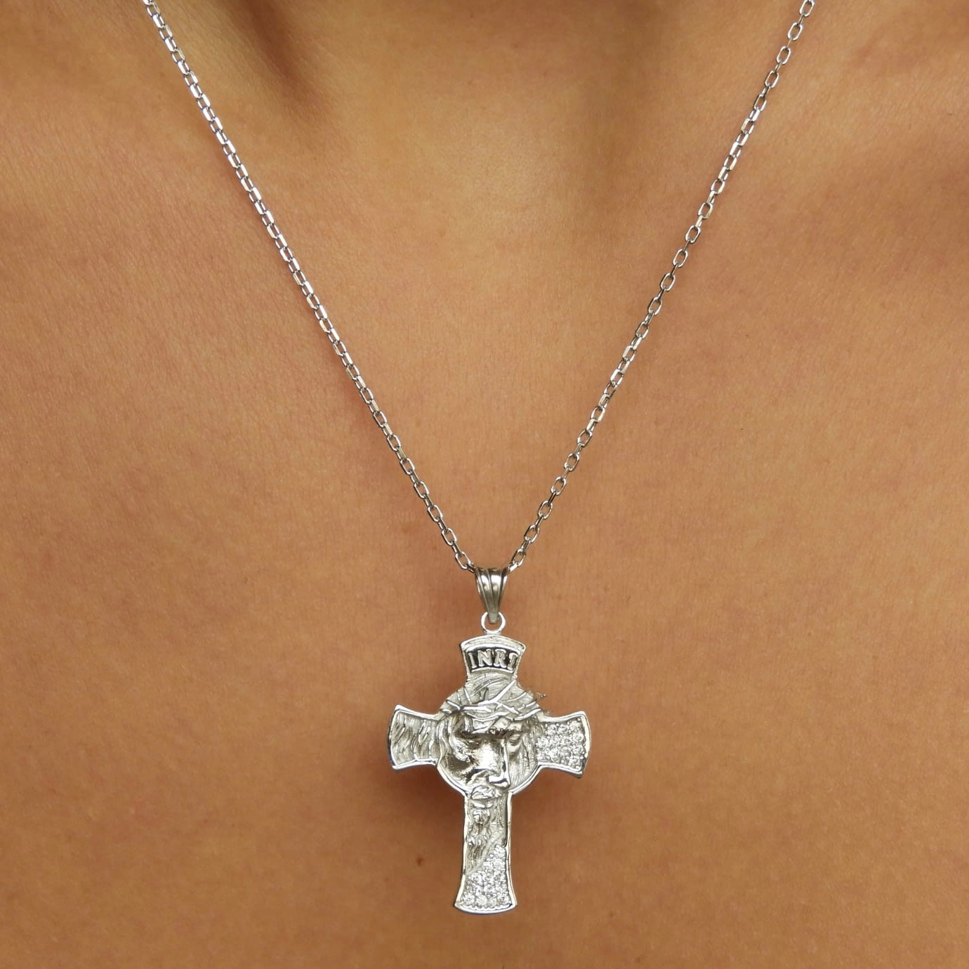 Jesus Cross Crucifix Silver Necklace