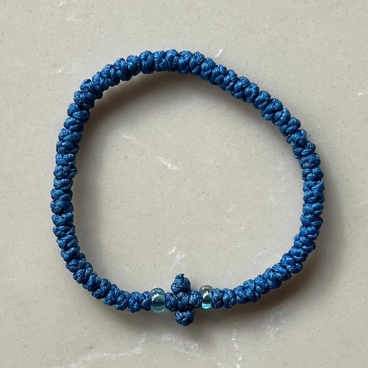 Komboskini Greek Orthodox Prayer Rope Bracelet - Steel Blue With Blue Beads