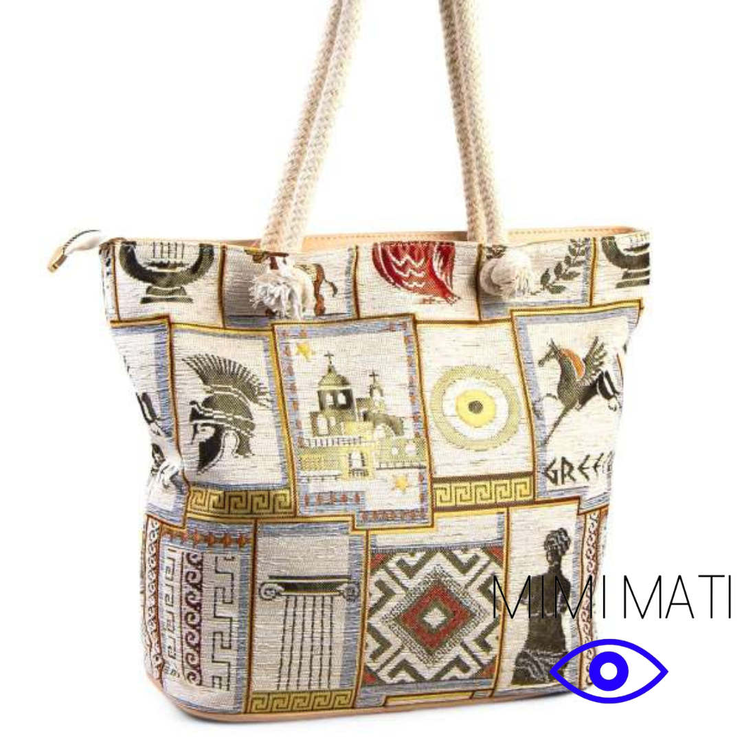 Ancient Greek Tote Handbag Beige