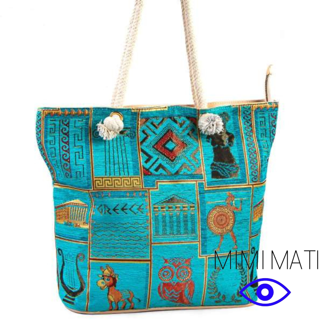 Ancient Greek Tote Handbag Turquoise
